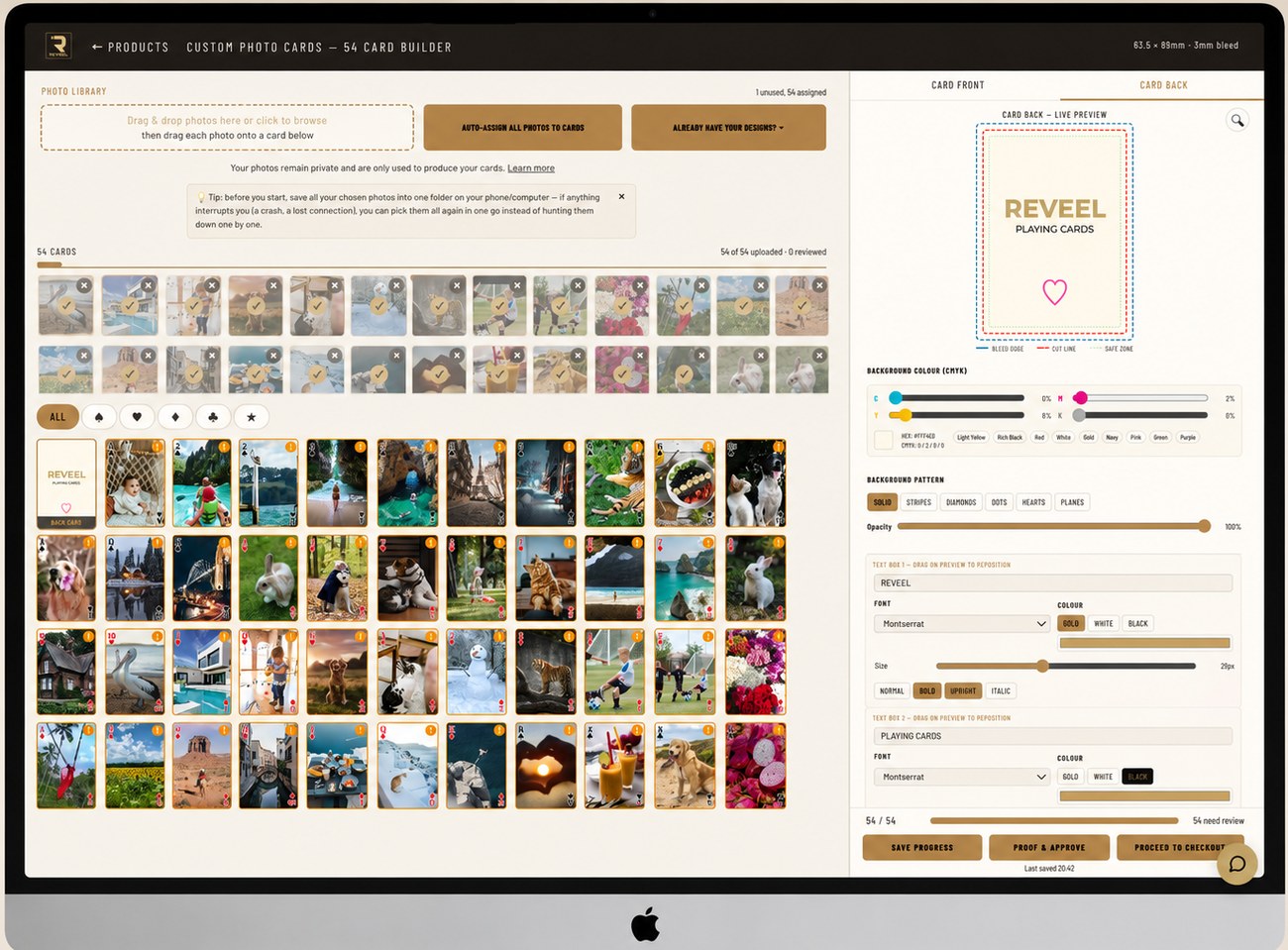 Design your card back in the REVEEL builder